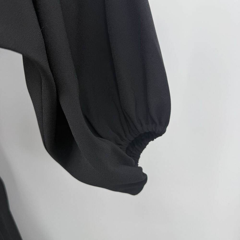 Bcbgmaxazria‎ Black Asymmetrical Flounce Midi Dress Cutout Long Sleeve 4 Elegant - Picture 4 of 8